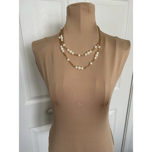 J CREW Double Layered Pearl Gold Link Chain Necklace 16"+18" - Picture 2 of 6